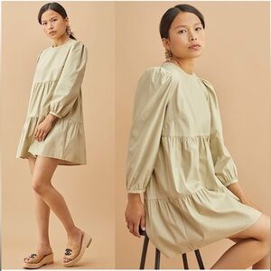 Reformation Beckett Tiered Mini Dress Pale Sage Green  90s Babydoll Large $210